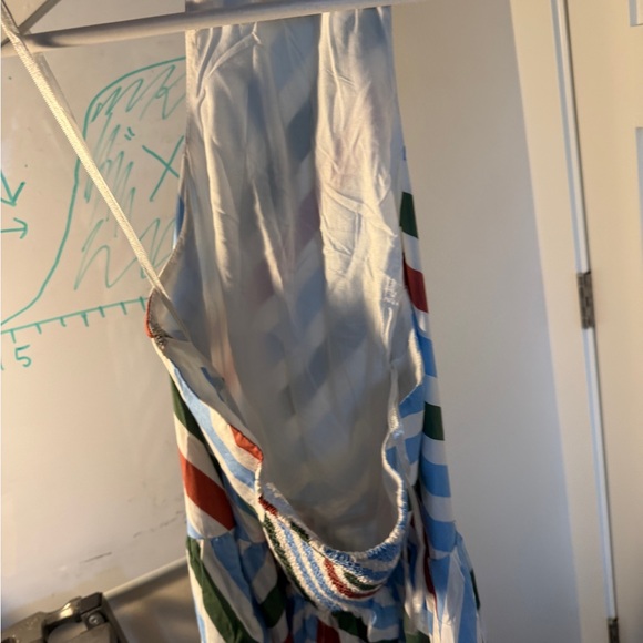 Maeve Halter Midi Dress in Light Blue, Olive & Rust Stripe - Picture 4 of 5